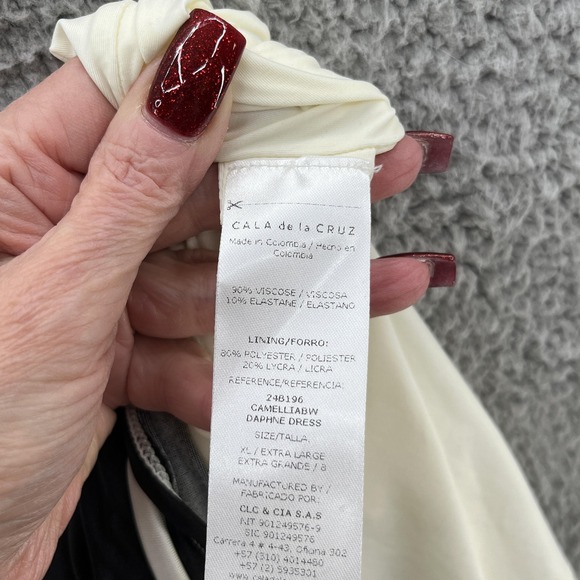 Cala De La Cruz Dress XL Black White Geo Floral Ruched Strapless Tube Resort - Picture 12 of 15